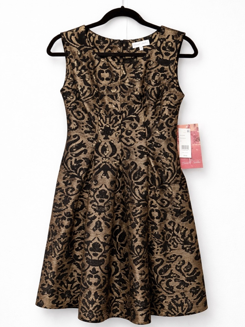 Emerald Sundae Black and Gold Brocade Midi Dress